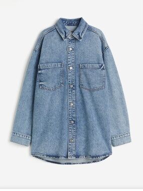 H&M Light Blue Denim Shacket Jacket - Women             FEATHER SOFT DENIM SHIRT